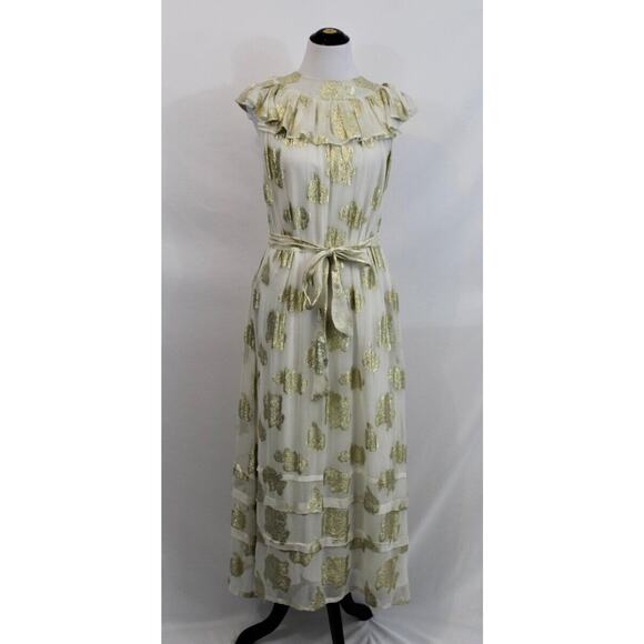 SAULE PARC Sz L Large Noelle Ivory Gold Embroidered Maxi Dress NWT - Picture 7 of 8